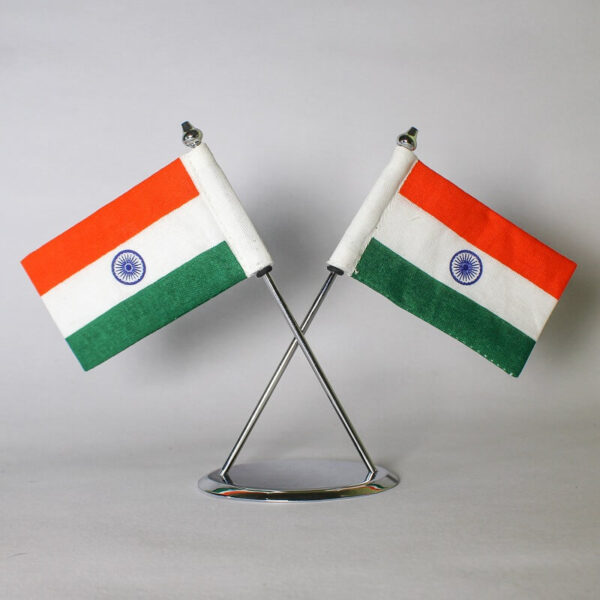 Brass Tabletop Cross with Indian National Flag3