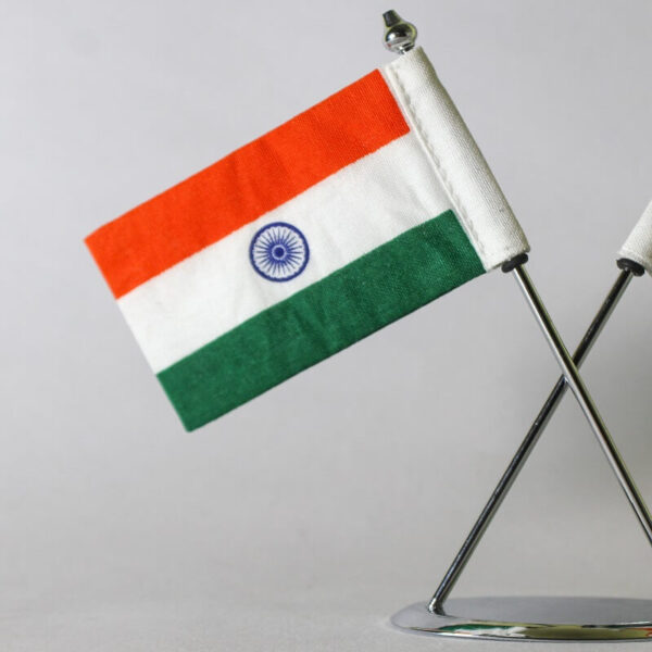 Brass Tabletop Cross with Indian National Flag222