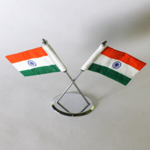 Brass Tabletop Cross with Indian National Flag