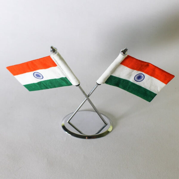 Brass Tabletop Cross with Indian National Flag