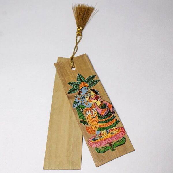 Hand-Decorated Palm Leaf Bookmark Featuring Krishna and Rukmini33