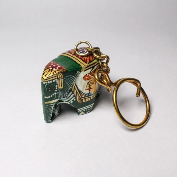 Hand-Painted Raja Rani Wooden Elephant Keychain”