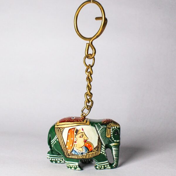 Hand-Painted Raja Rani Wooden Elephant Keychain”33