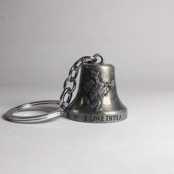 Metal Bell-Shaped Keychain with Taj Mahal and ‘I Love India’