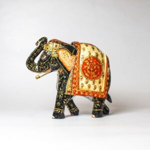 Hand-Painted Wooden Elephant with Bone Drape33