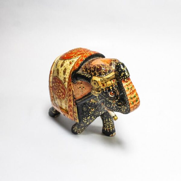 Hand-Painted Wooden Elephant with Bone Drape