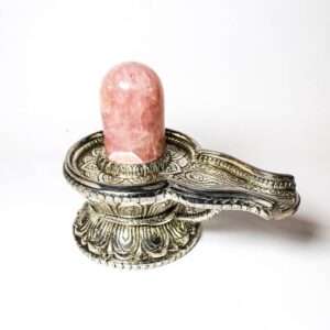 Metal with Pink Stone Shivling in a Velvet Box