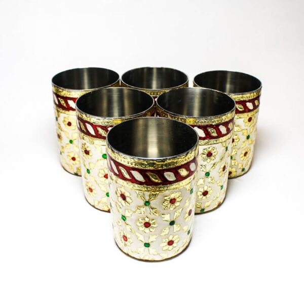 Set of 6 Steel Glasses with Meenakari Decoration1