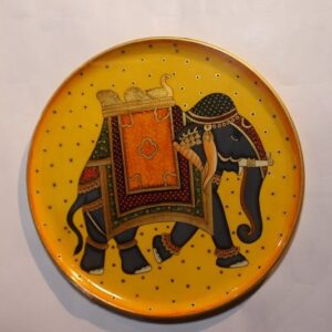 Wooden Round Plate with Elephant Painting
