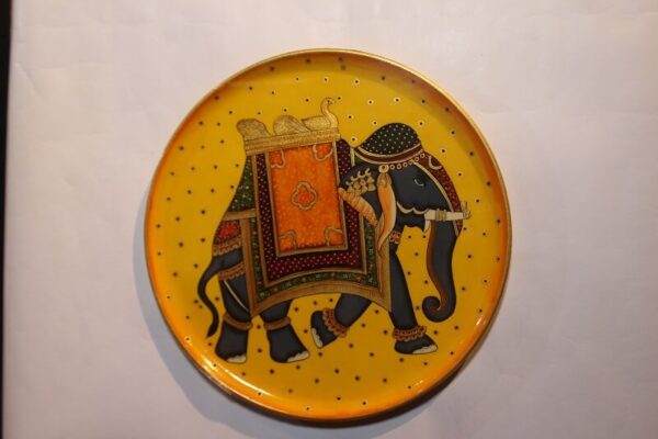 Wooden Round Plate with Elephant Painting