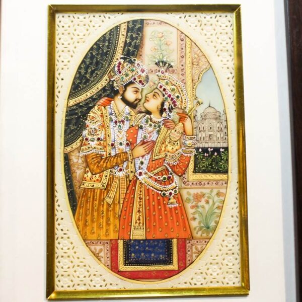 Mumtaz & Shah Jahan Painting in Real Gold with Fine Hand Painting and Stone Work1