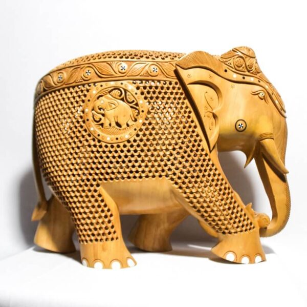 Wooden Elephant with Inlay and Undercut Trunk12