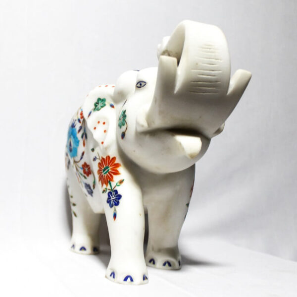 Marble Inlay Elephant with Decadent Flower Painting