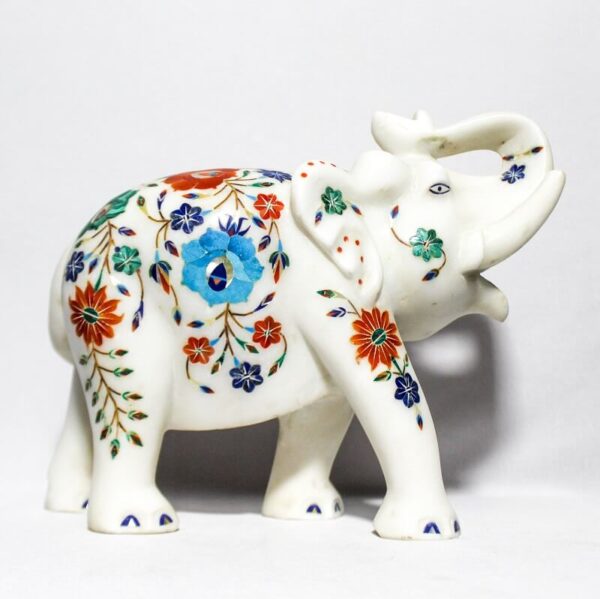 Marble Inlay Elephant with Decadent Flower Painting3