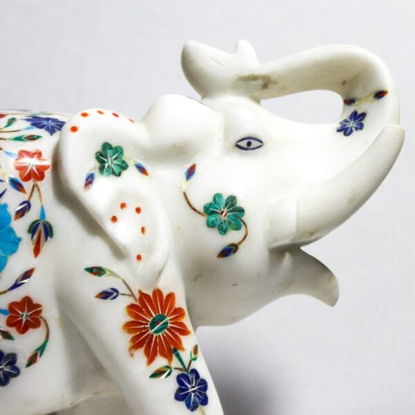 Marble Inlay Elephant with Decadent Flower Painting 1