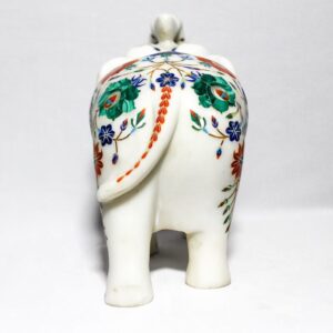 Marble Inlay Elephant with Decadent Flower Painting4