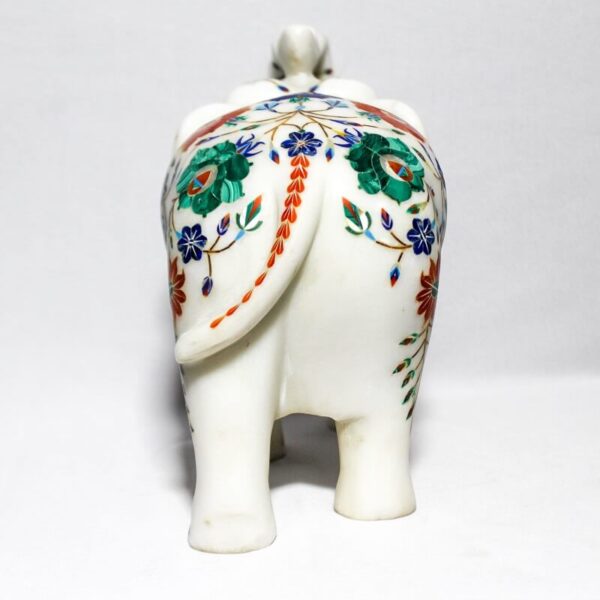 Marble Inlay Elephant with Decadent Flower Painting4